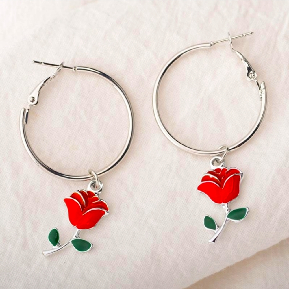 Rose Flower Hoop Earring
